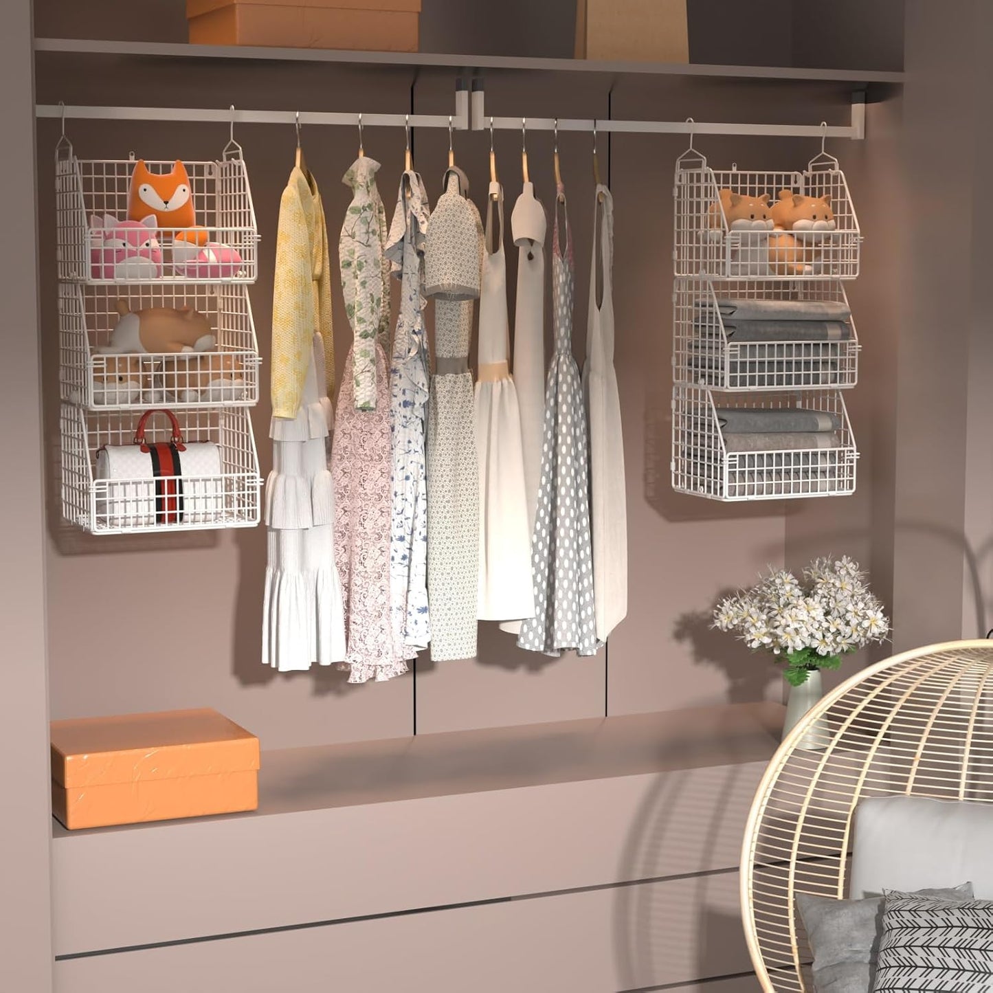 PUPPYCUTE Stackable Wire Storage Baskets for Kitchen Closet Pantry, Hanging Closet Organizers Storage Shelves Organization, Wall Mount Metal Basket Bins, Clothing Vegetable & Fruit Organizer 3 pcs
