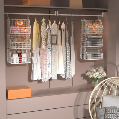 PUPPYCUTE Stackable Wire Storage Baskets for Kitchen Closet Pantry, Hanging Closet Organizers Storage Shelves Organization, Wall Mount Metal Basket Bins, Clothing Vegetable & Fruit Organizer 3 pcs