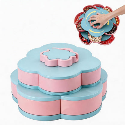 Upgraded Rotating Snack Tray in 2026, 10 Separate Flower Shaped Trays, Detachable Portable Snack Box with lid, Suitable for Parties, picnics, Kitchens, Candies, Nuts (Light Blue)