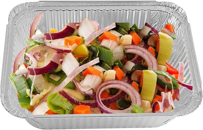 PARTY BARGAINS 4 lb Aluminum Pans with Board Lids, 50 Pack – 12 x 8 in Disposable Foil Roasting & Steam Table Pans for Catering, Takeout, Meal Prep, Oven Safe up to 240°C