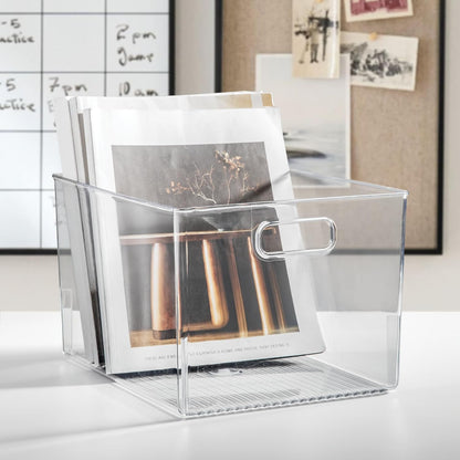 iDesign Storage Bin with Handles, 12" x 10" x 8", Clear | For Kitchen, Pantry, Cabinet, Nursery, Crafts