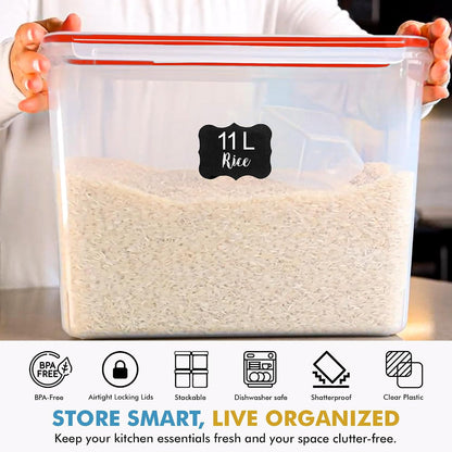 Shazo 2 PC (11L | 372 oz) Flour Sugar Storage Containers with Easy Carry Handle - Plastic Extra Large Food Storage Containers with Lids for Rice Cereal, BPA Free & Airtight Kitchen Pantry Organization