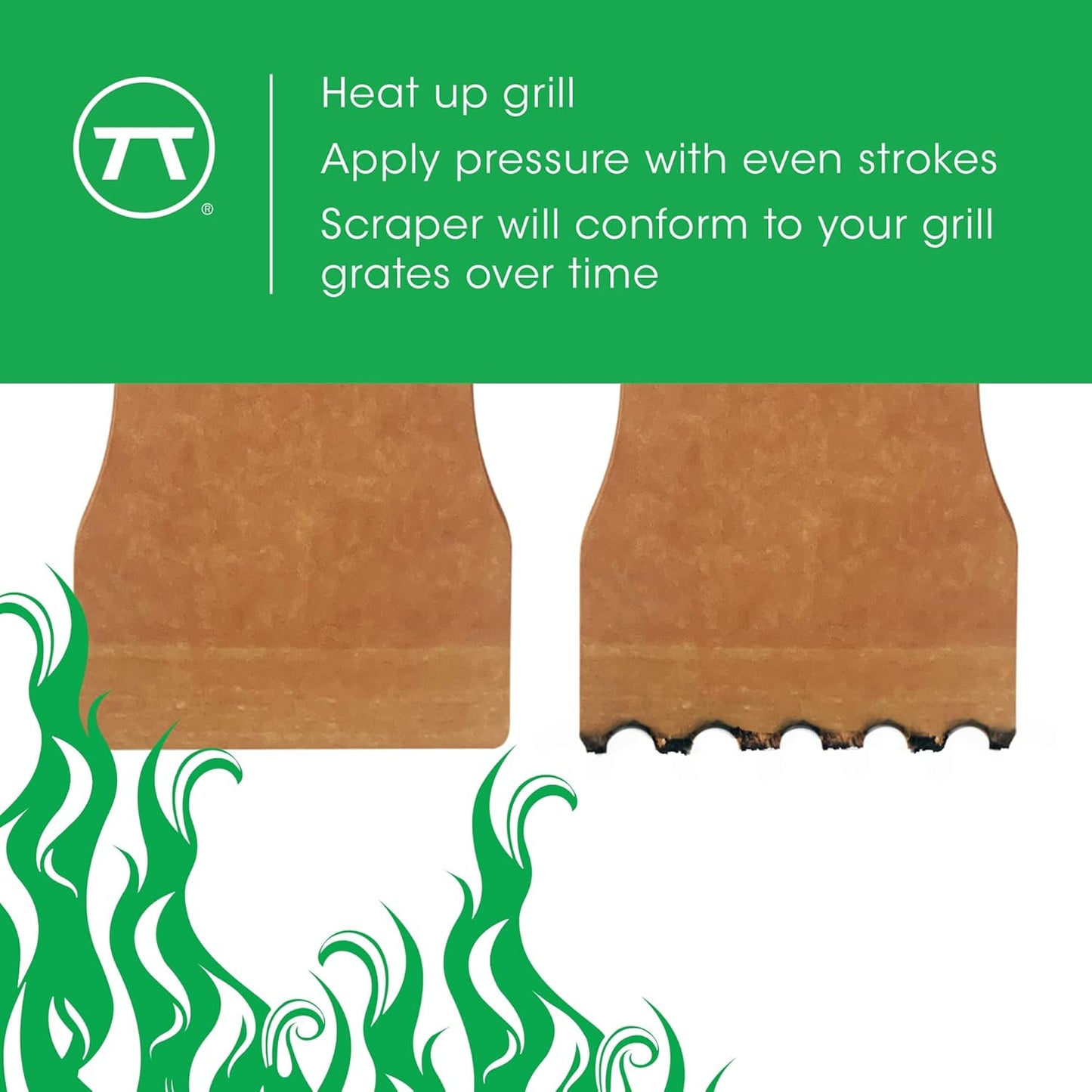 Outset Verde Wooden Grill Scraper, Small Grate Cleaner, No Grooves