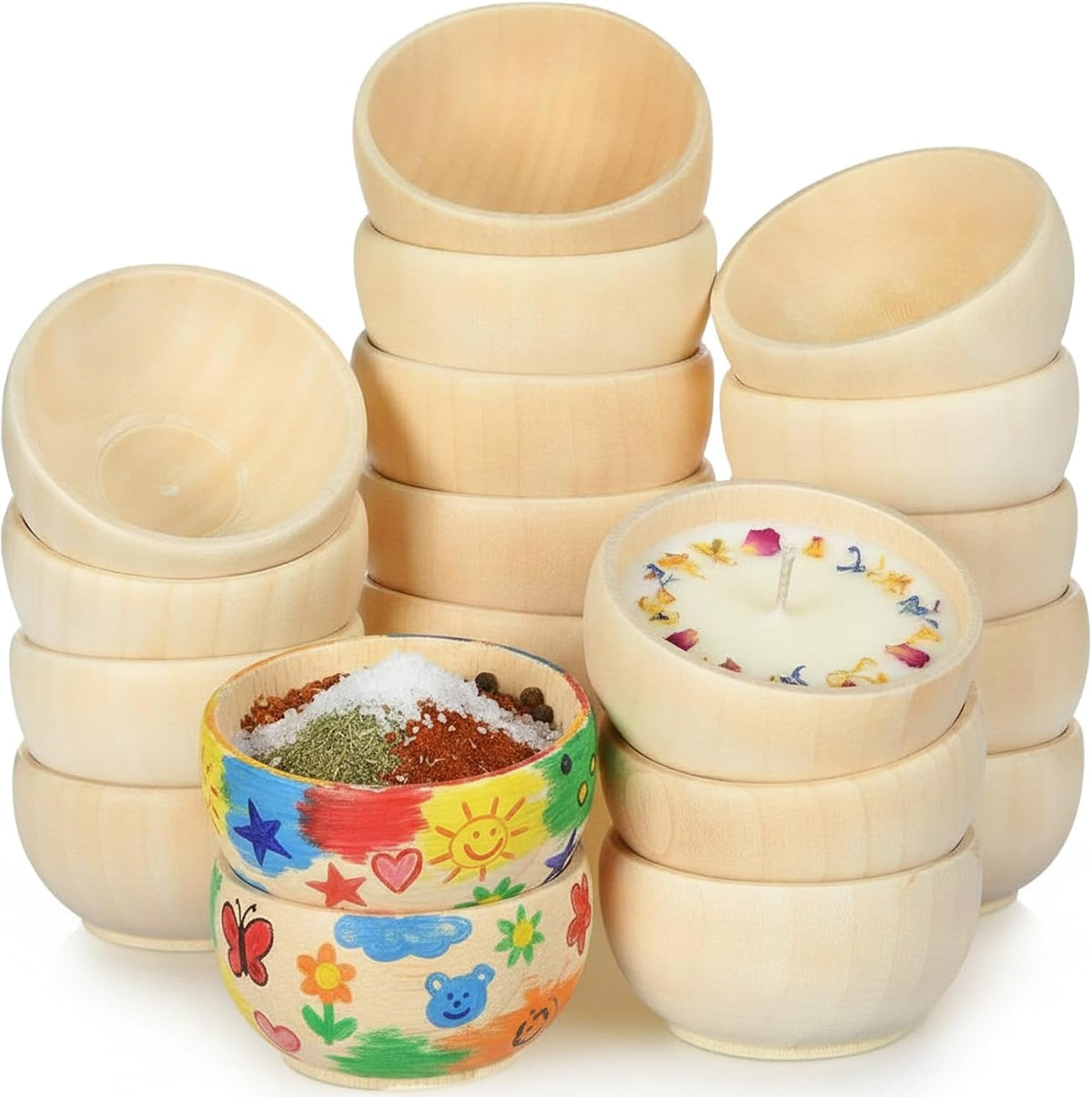 Uiifan Small Unfinished Wooden Bowls for Craft Mini Painting Project