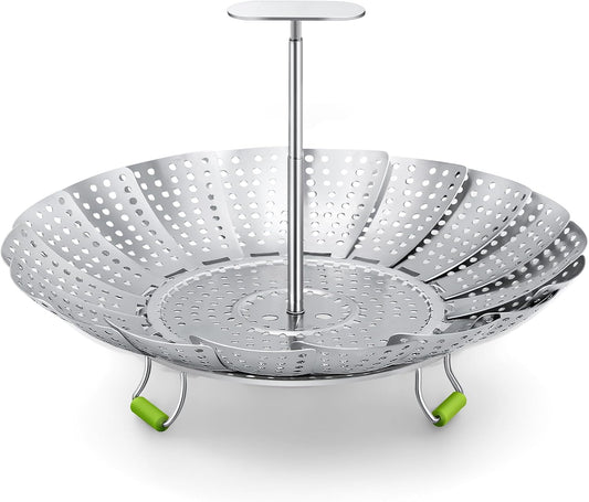 Pavsrmy Steamer Basket, 3rd Generation Stainless Steel Vegetable Steamer with Extendable Handle for Cooking Food, Folding & Expandable Veggie Steam Insert, Fit Various Size Instant Pot (5.5" to 9")