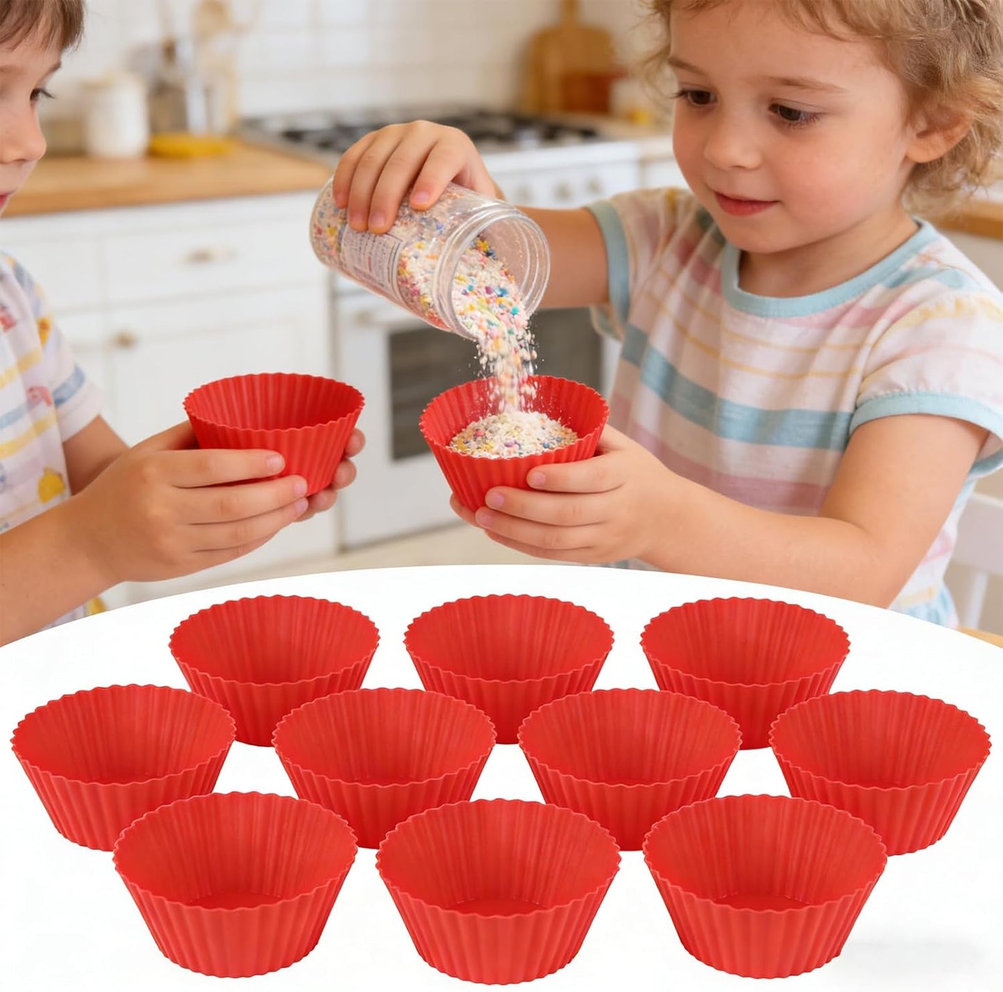 Silicone Muffin Pans for Baking Reusable & Non-stick Silicone Muffin Cupcake Liners Set 12 Pack Red