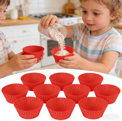 Silicone Muffin Pans for Baking Reusable & Non-stick Silicone Muffin Cupcake Liners Set 12 Pack Red