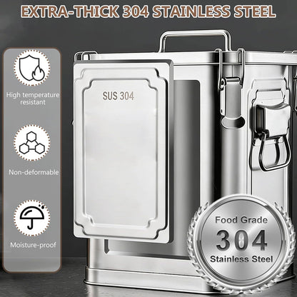 304 Stainless Steel Airtight Storage Container with Locking Clamps, Leak-Proof Square Canister for Dry & Wet Food, Heavy-Duty Storage Bin with Handles for Kitchen and Commercial Use(8.7GAL)