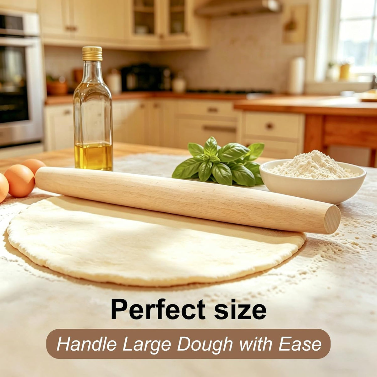 Syn-zer 17 Inch French Rolling Pin, Solid Beech Wood