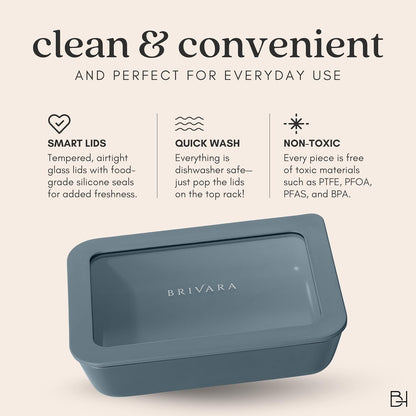 Ceramic Coated Glass Food Storage Container | No PTFE, PFOA, PFAS, and BPA | Reusable Non Toxic Meal Prep Container with Glass Lid | Easy To Store | 3 Cup Rectangle [Onyx]