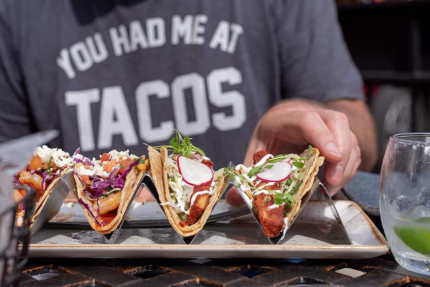 Metal Taco Holder - Stainless Steel Taco Trays- Dishwasher, Oven, and Grill Safe - Great for Sandwiches and Hotdogs Too (1)