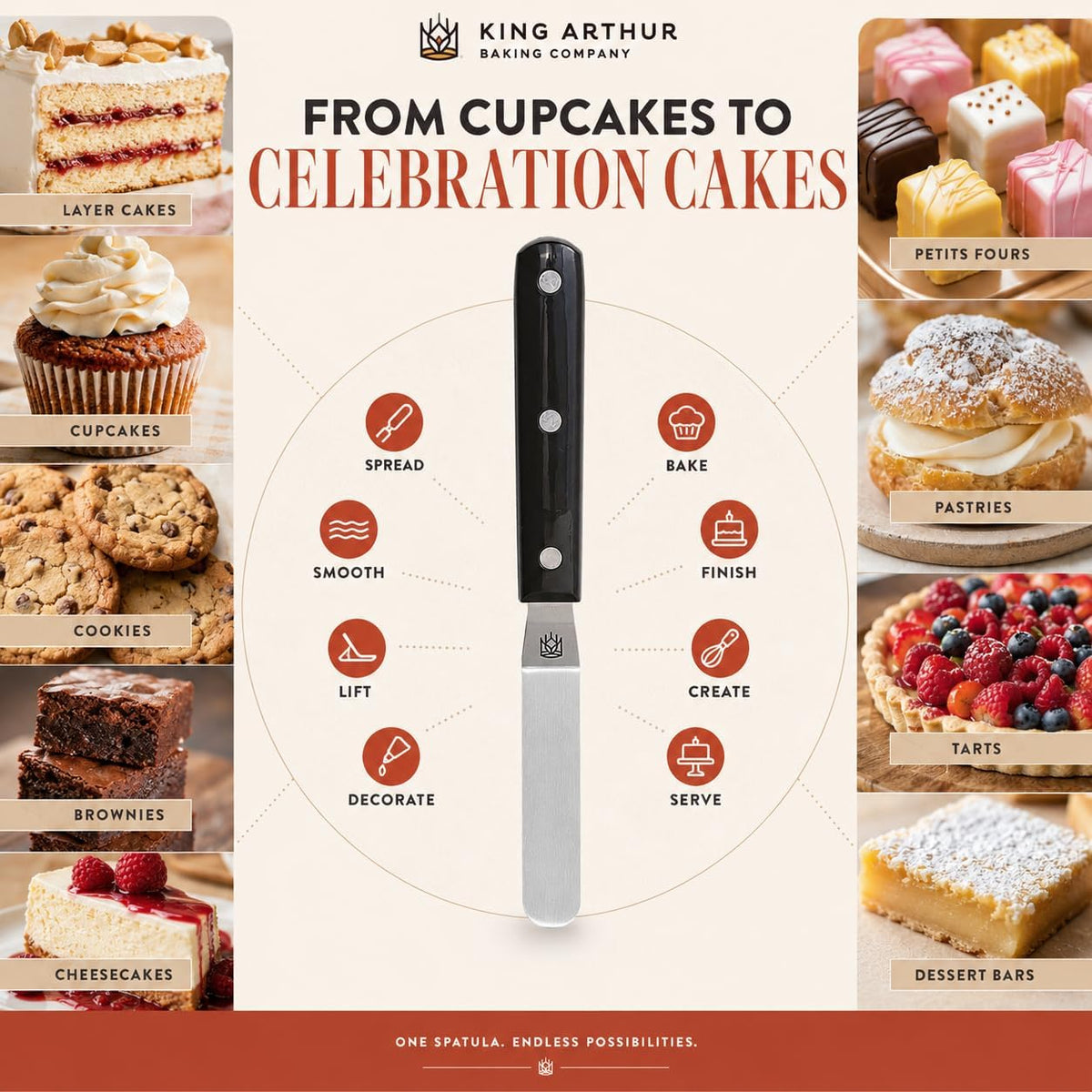 King Arthur Baking Company Offset Spatula, Japanese Stainless Steel, 8-Inch Flexible Blade, For Precise Cake Decorating