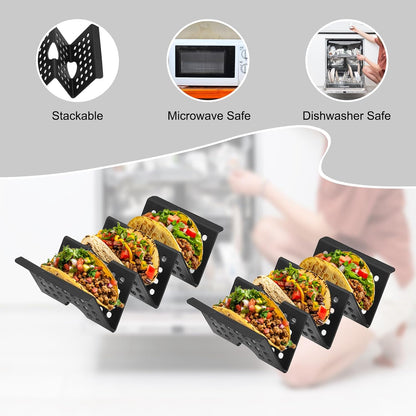 uxcell 8 Pcs Taco Holder Stand, Plastic Taco Plates Hold Up to 3 Tacos, Hollow Carved Taco Shell Holder, Dishwasher Microwave Safe, Pink