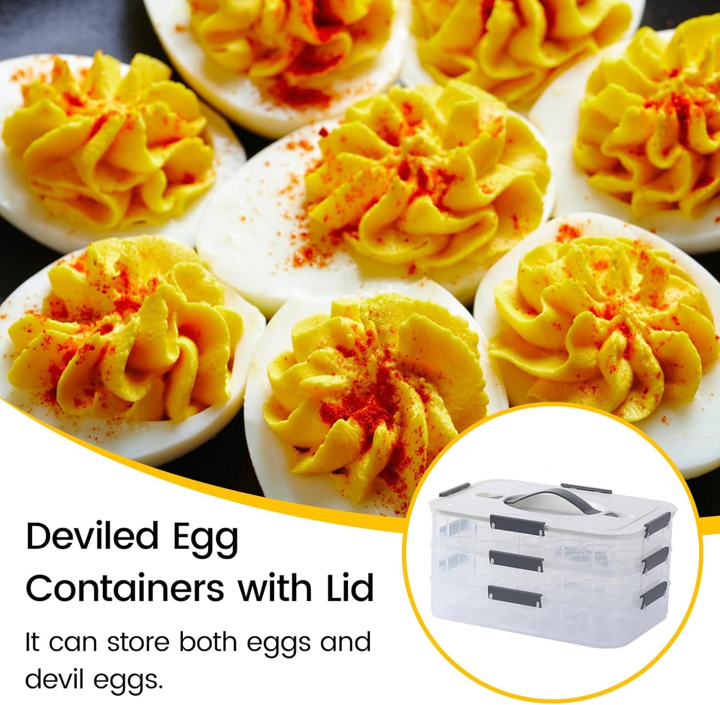 Deviled Egg Containers with Lid 54 Slots Clear Plastic Deviled Egg Tray Carrier Platter with Handle & Snap Lock Stackable Reusable for Fridge, Holder for Fridge