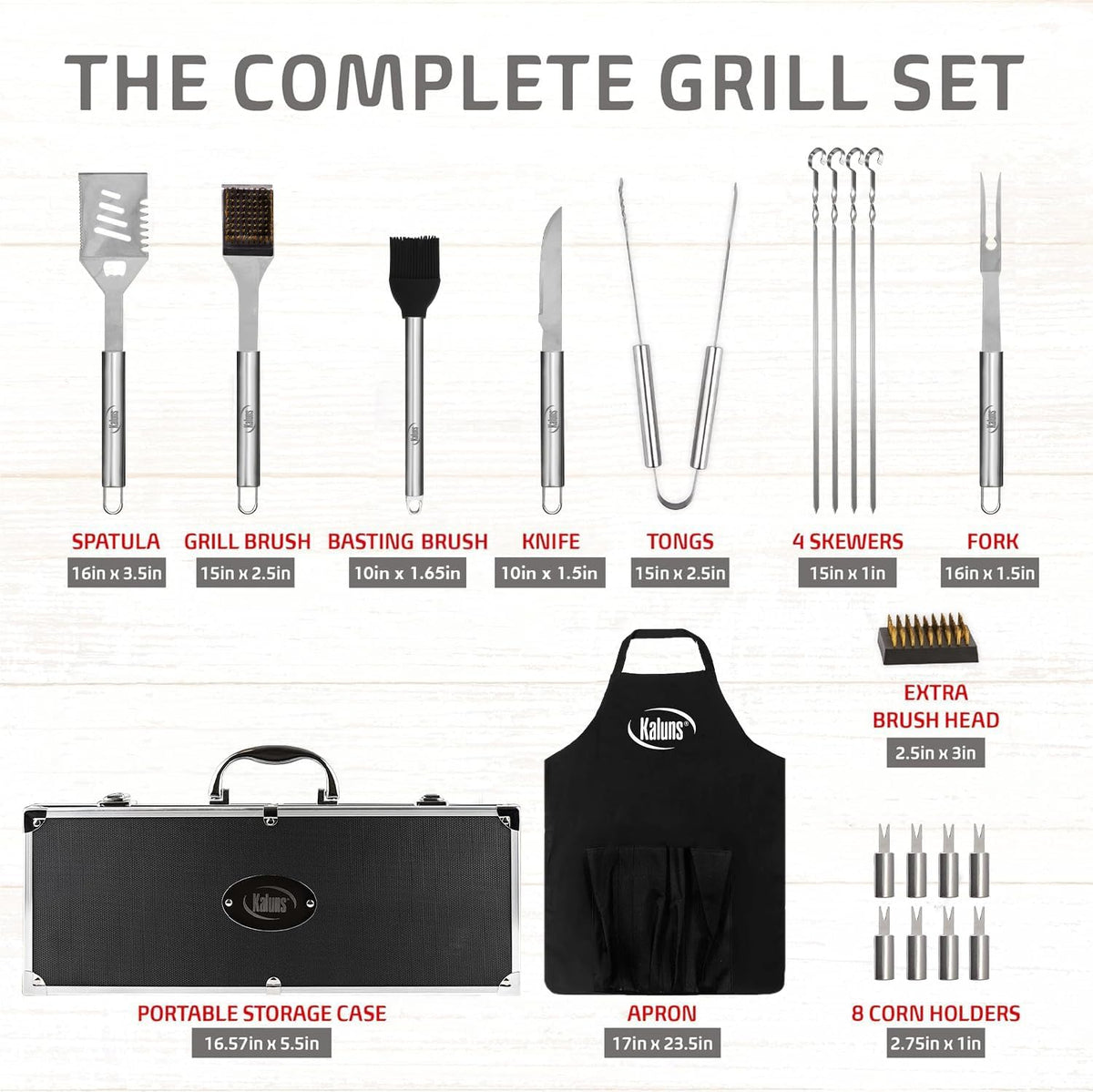 Kaluns BBQ Grilling Accessories, Grilling Gifts for Men Dad, Grill Tools for Outdoor Grill, Heavy Duty Stainless Steel Grill Set with Spatula, Tongs, Fork, Brush, & Grilling Mat, Best BBQ Gifts