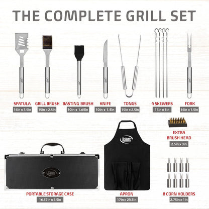Kaluns BBQ Grilling Accessories, Grilling Gifts for Men Dad, Grill Tools for Outdoor Grill, Heavy Duty Stainless Steel Grill Set with Spatula, Tongs, Fork, Brush, & Grilling Mat, Best BBQ Gifts