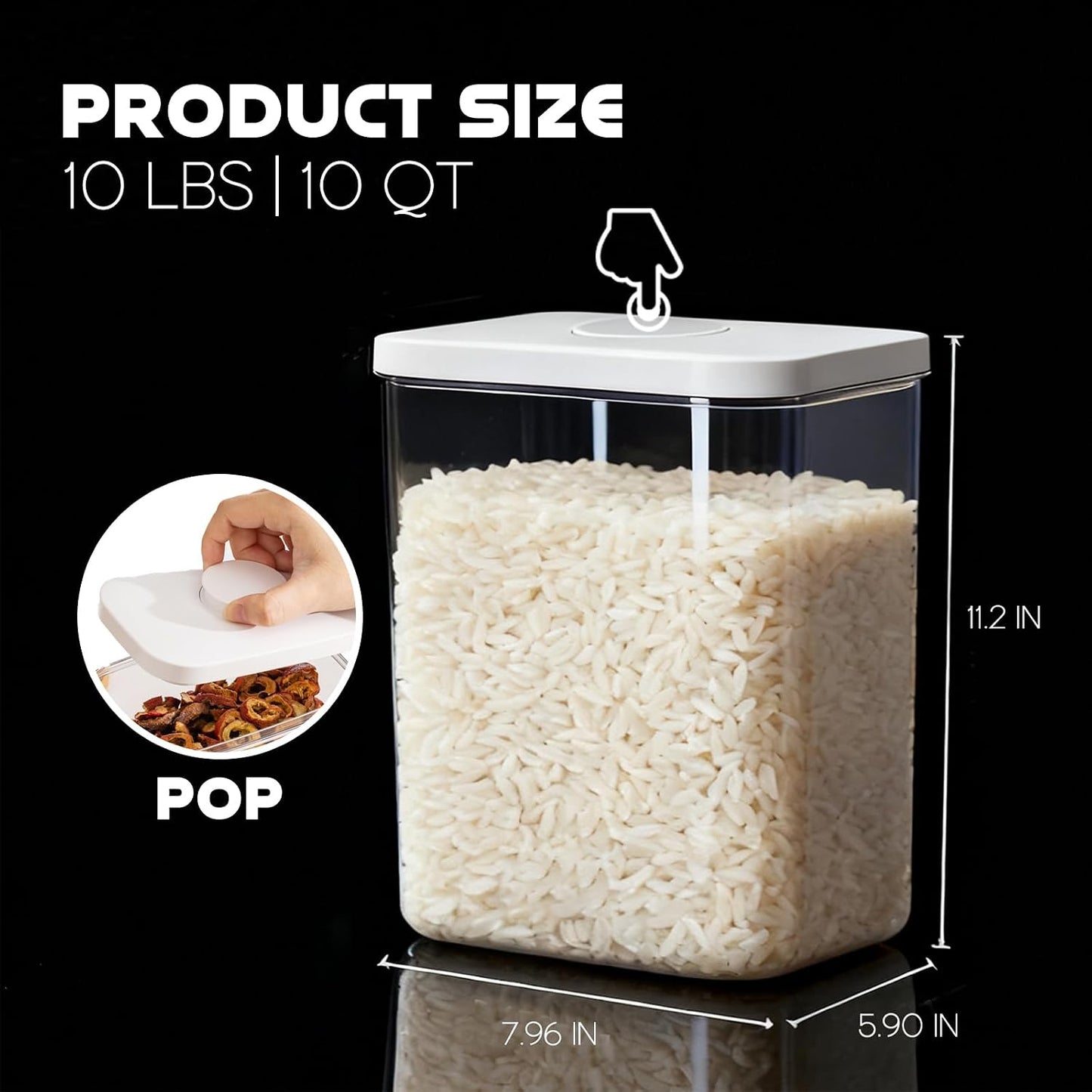 Rice Container - 10 Lbs/5.6KG/5QT Cereal Dispenser Storage Container Bin with Measuring Cup Food Bins Household for Kitchen Pantry Organization (D1065)