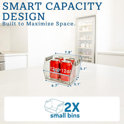 HOMESTEAD Set of 4 Stackable Storage Bins, 2 Large + 2 Small Clear Plastic Organizer Bins, Open Front Design for Kitchen Pantry, Fridge, Cabinet, Bathroom Organization and Snack Storage