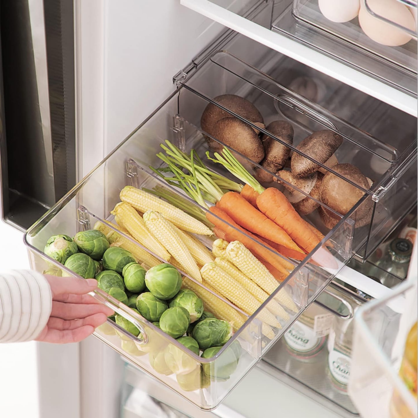LALASTAR 2 Pack Fridge Organizer with Pull-out Drawer, Stackable Freezer Organizer Bin, Pantry Organization and Storage, BPA Free, 3.17QT