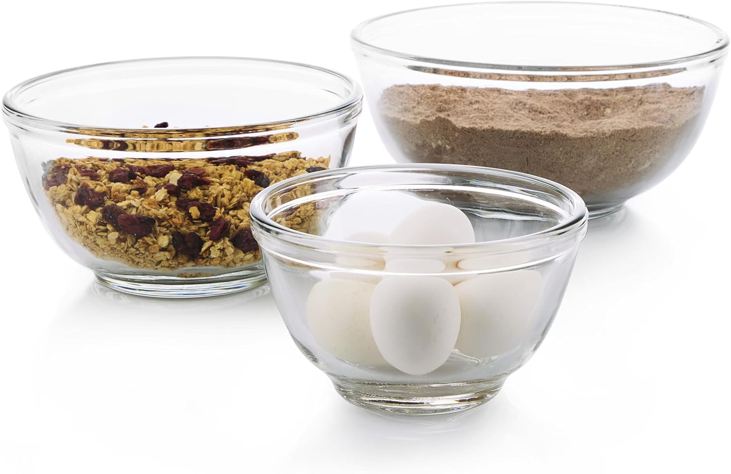 Libbey Baker's Basics 3-Piece Glass Mixing Bowls Set - Clear Bowls for Baking, Prep, Serving & Storage - Microwave, Oven, Freezer and Dishwasher Safe