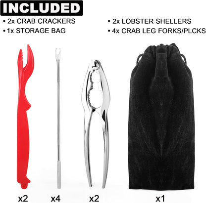 Seafood Tools Set includes 2 Crab Crackers, 2 Lobster Crackers Shellers, 4 Crab Leg Forks/Picks - Nut Cracker Set