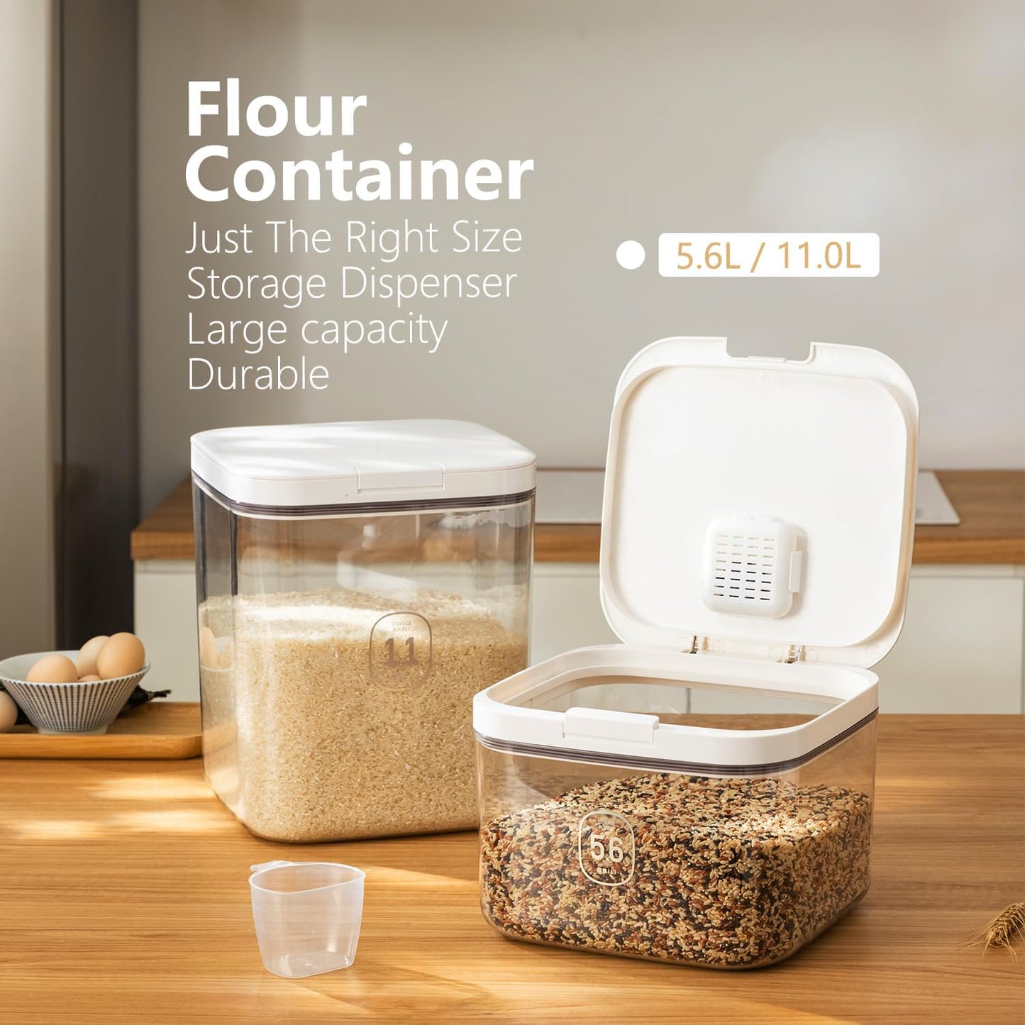 Flour Container 20LBS - 10 L /10.5 QT /10 KG - Rice Container Storage Food Grain Container Bins Household for Kitchen Pantry Organization (11L)