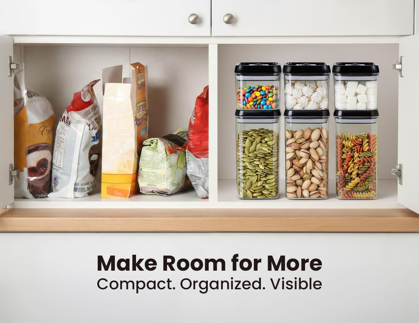 Felli Flip Tite Storage Container with Lid 4” RECTANGULAR Airtight Ring Flip Top, Stackable Kitchen Counter Pantry Organizer Acrylic Canister Jar for Pasta Spaghetti Cereal Granola Coffee (1.9qt)