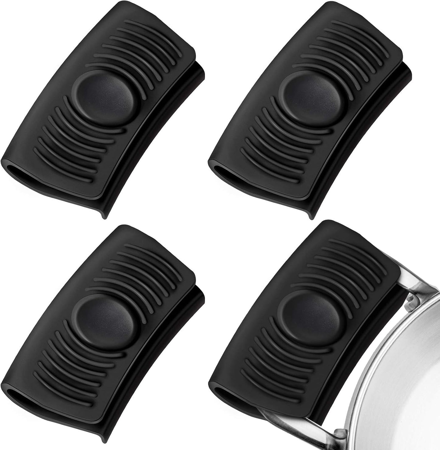 Patelai 4 Pcs Silicone Assist Hot Pan Handle Holder Hot Skillet Handle Covers Nonslip Heat Resistant Pot Grip Sleeves for Cast Iron Skillets Frying Pans Griddles Cookware(Red and Black)