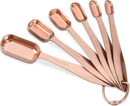 13-piece Measuring Cups and Spoons Set, 18/8 Stainless Steel Heavy Duty Ergonomic Handle with Ring Connector, Silver