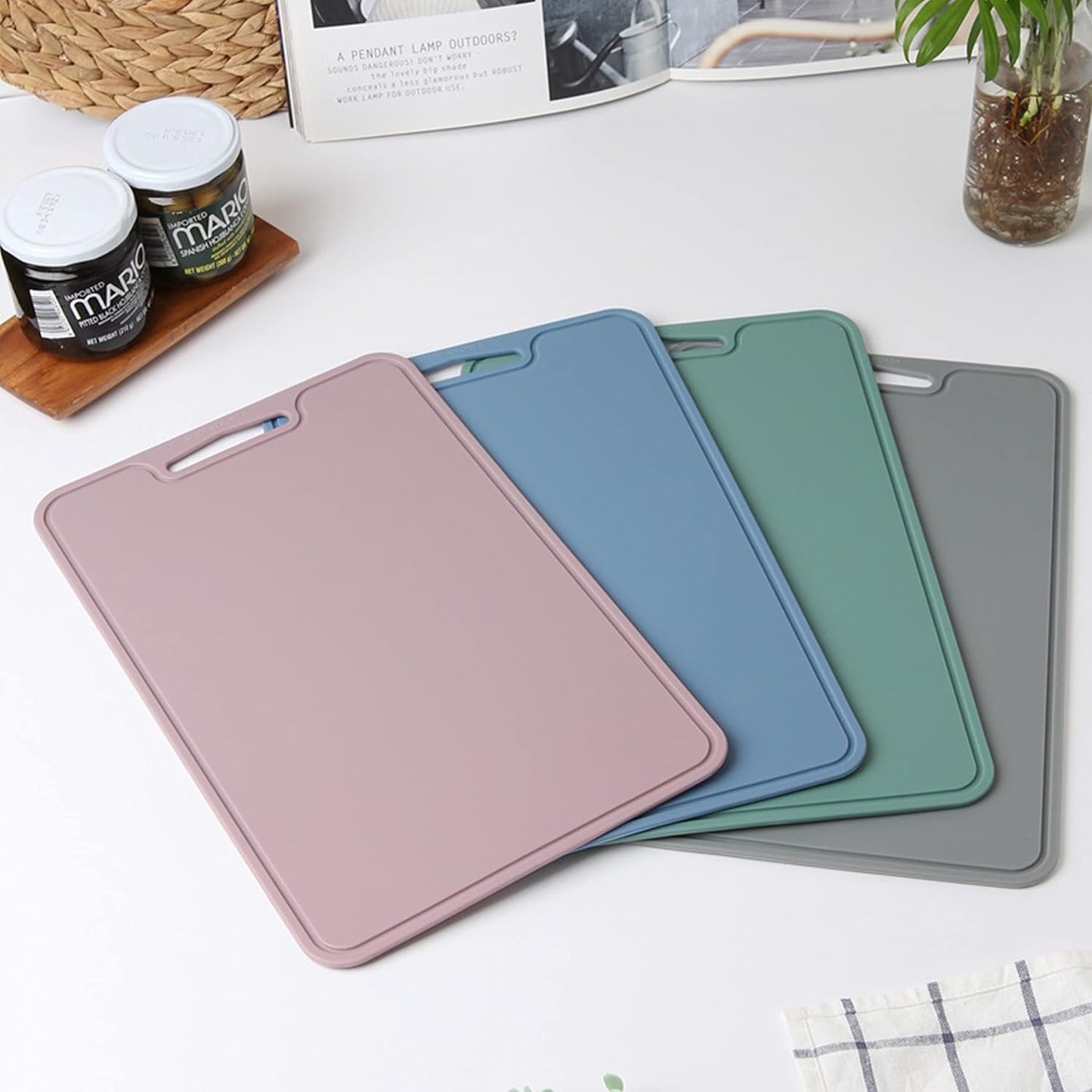Blue Premium Thick & Flexible Silicone Cutting Mat(Medium & Large Bunble), BPA Free, Knife Friendly, Non-Toxic, Anti-Slip, Dishwasher Safe, Space Saving, Easy Grip Handle, Ergonomic Design, Cho