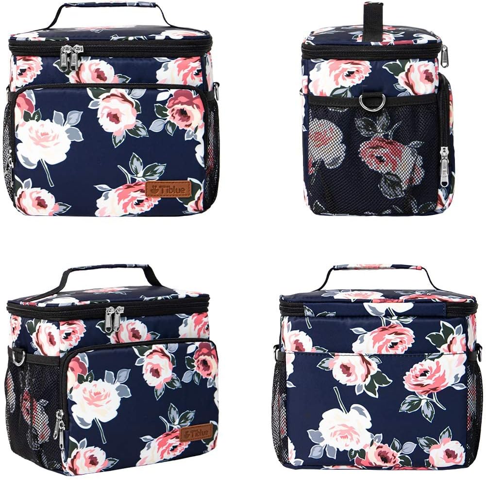 Tiblue Insulated Lunch Bag for Women/Men, Reusable Lunch Box for Office Work School Picnic,Leakproof Freezable Cooler Bag with Adjustable Shoulder Strap for Kid/Adult(Medium, Black & White Stripes)