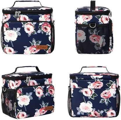 Tiblue Insulated Lunch Bag for Women/Men, Reusable Lunch Box for Office Work School Picnic,Leakproof Freezable Cooler Bag with Adjustable Shoulder Strap for Kid/Adult(Medium, Black & White Stripes)