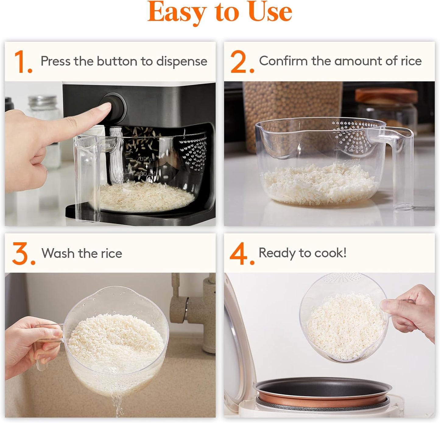 Lifewit Rice Dispenser 25 Lbs(11.3kg), Rice Storage Container Sealed Moisture Proof with Measuring Cup for Kitchen Pantry Household, BPA-Free, 1 Pack Grey