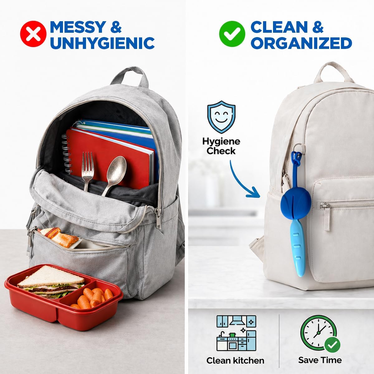 Kids Utensils for Lunch Box with Silicone Case, BPA-Free Spoon and Fork Set for Toddlers, Portable Travel Utensils for School, Daycare & On-the-Go, Dishwasher Safe - Blue