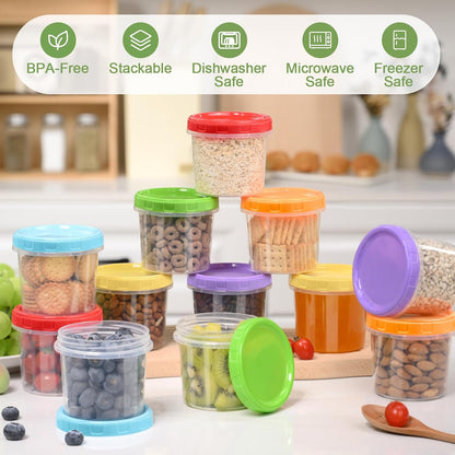 10 oz Plastic Containers with Lids, 12 Pack Stackable Small Freezer Container, Reusable Clear Food Storage Meal Prep Containers for Snack Fruit, Microwave & Dishwasher Safe