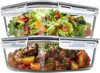 Freshmage 2 Pack 76.4oz Large Glass Storage Containers with Air Vent Lids, 9.5 Cup Glass Food Storage Container for Meal Prep, Lunch, Baking, Food Serving, Oven, Dishwasher & Freezer Safe, BPA-Free