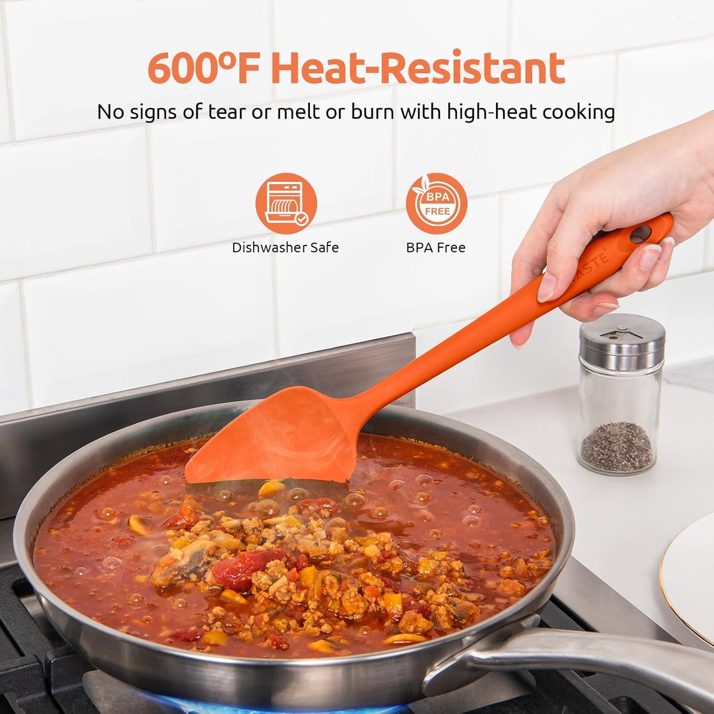 U-Taste Silicone Spatula Set with 600 Degrees Fahrenheit Heat Resistant (Black)