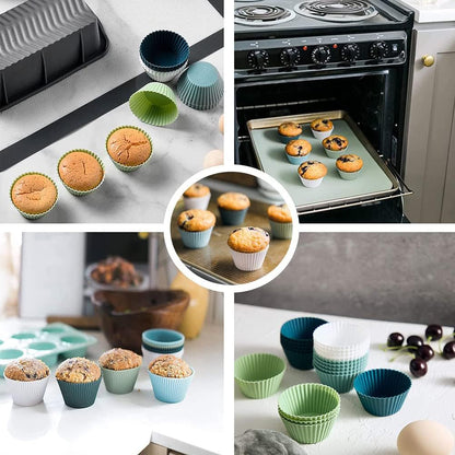 12 Pcs Silicone Cupcake Baking Cups Colorful Muffin Liners Easy Clean Pastry Molds Non Stick Cake Molds Sets for Halloween Christmas Party