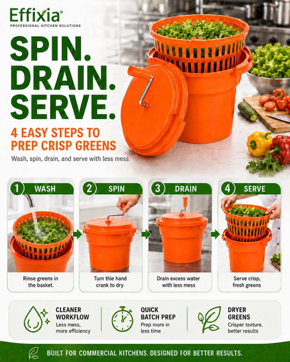 Commercial Salad Spinner - 3 Gallon Large Capacity Lettuce Dryer with 10 Ft Drain Hose & Stop Valve, 12Qt Manual Vegetable Spinner for Restaurants, Catering and Meal Prep