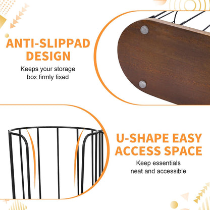 Coffee Cup and Lid Holder with Wooden Base, 3-Slot Coffee Station Organizer Dispenser for Paper Plastic Cups, Lids & Straws, U-Shape Metal Wire Coffee Bar Storage for Countertop, Office, Kitchen