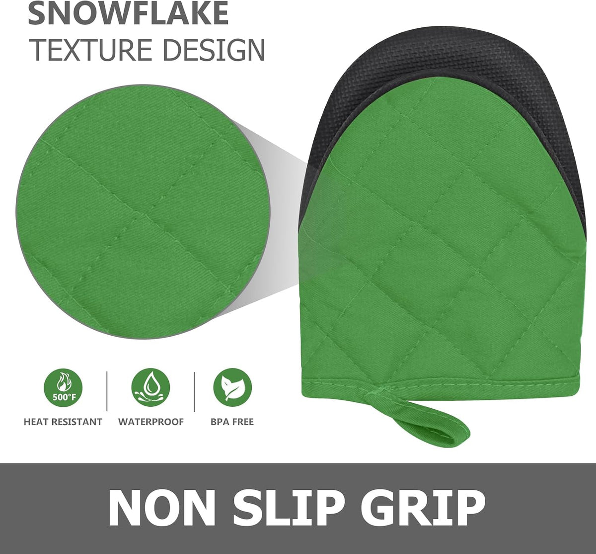 1 Pair Short Oven Mitts - Silicone Kitchen Oven Gloves High Heat Resistant 500℉, Mini Oven Mits with Non-Slip Grip Surfaces and Hanging Loop for BBQ, Baking, Cooking and Grilling (Black)