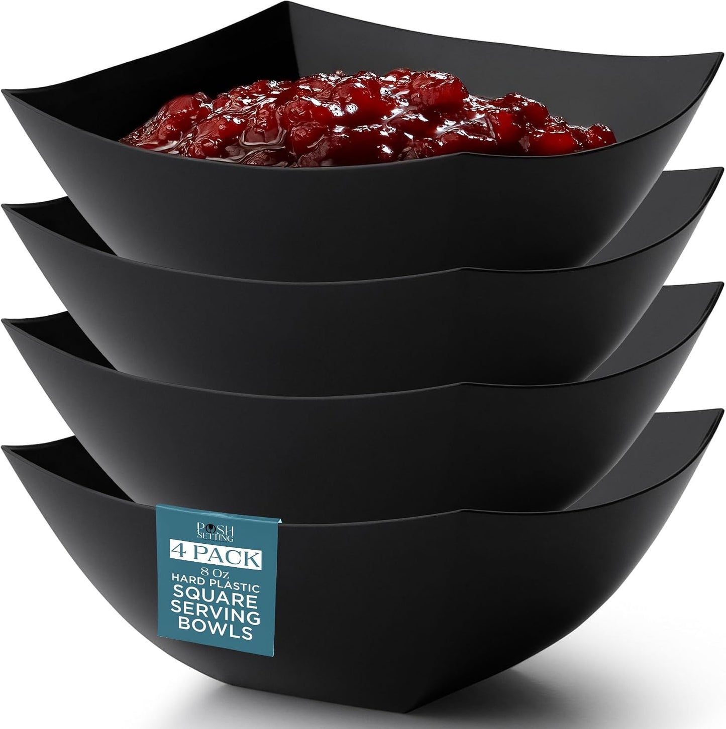 Posh Setting - White Plastic Square Serving Bowls for Party (16oz - 4 Pack), Disposable & Candy Containers for Party Table & Buffet