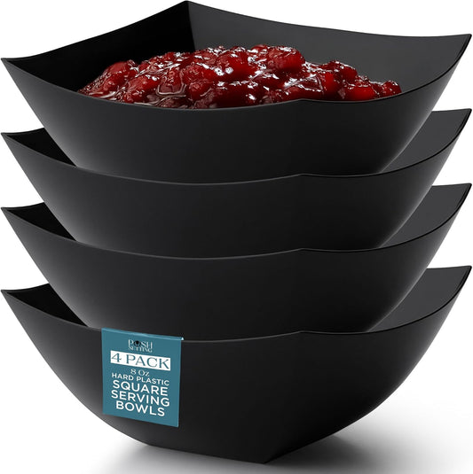 Posh Setting - White Plastic Square Serving Bowls for Party (16oz - 4 Pack), Disposable & Candy Containers for Party Table & Buffet