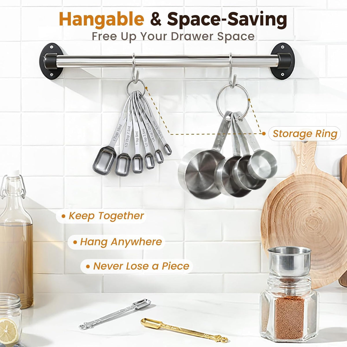 Narrow Measuring Spoons Set, Stainless Steel Spoons for Spice Jars