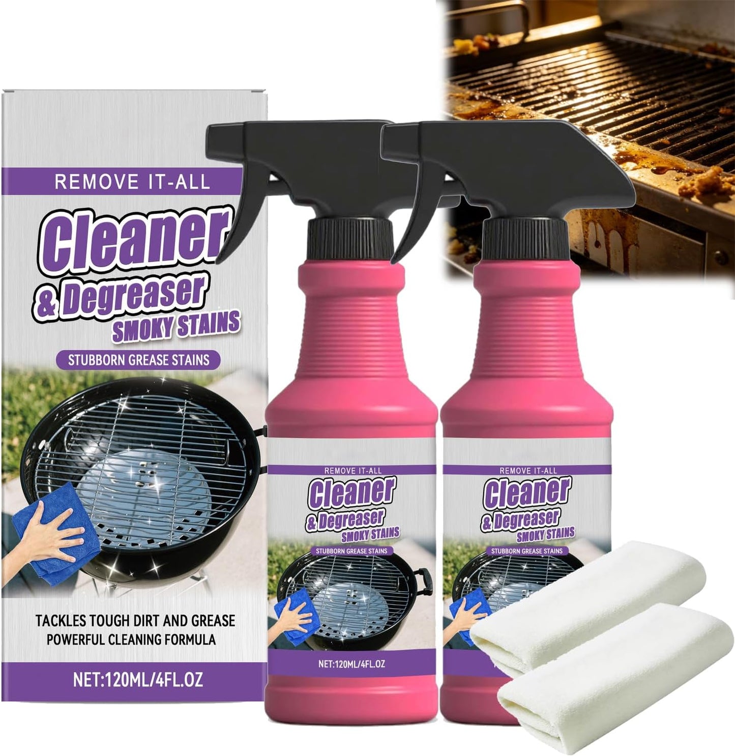 Fast-Acting Heavy-Duty Grill Degreaser Spray, BBQ Grill Cleaner Spray For Outdoor Grills, All Purpose Heavy Oil Cleaning Agent for Barbecue Grills, Smoky Stains, And Stubborn Grease (1pc)