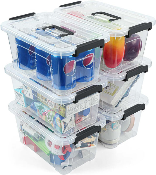 NUMIFUN 7Qt Clear Plastic Storage Bins with Lids,6 Pack | Stackable organizing totes with buckle latches & handles.Dust-proof clear design for home,office & pantry space saving