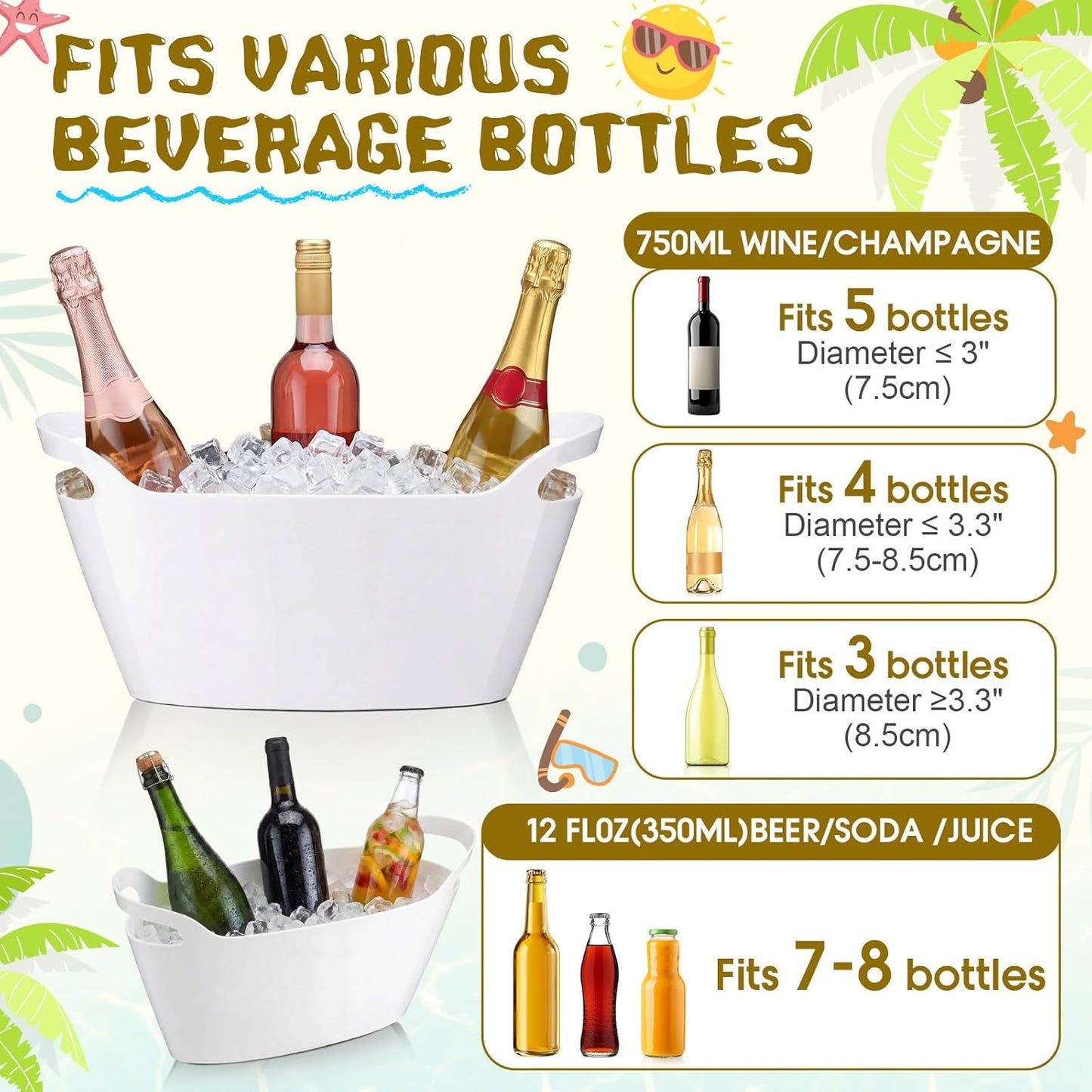 meekoo 6 Pack 6l Ice Bucket for Parties, Plastic Beverage Tub with Handles, Portable Ice Drink Bucket for Wine, Champagne, Beer, Cocktail, Large Drink Chiller for Wedding, Bar, Picnic, Pool(White)