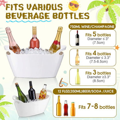meekoo 6 Pack 6l Ice Bucket for Parties, Plastic Beverage Tub with Handles, Portable Ice Drink Bucket for Wine, Champagne, Beer, Cocktail, Large Drink Chiller for Wedding, Bar, Picnic, Pool(White)