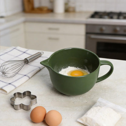 Gaolinci Simple Solid Color Kitchen Ceramic Mixing Bowl, 1 Quart Large Bowl, with Pouring Spout and Handle