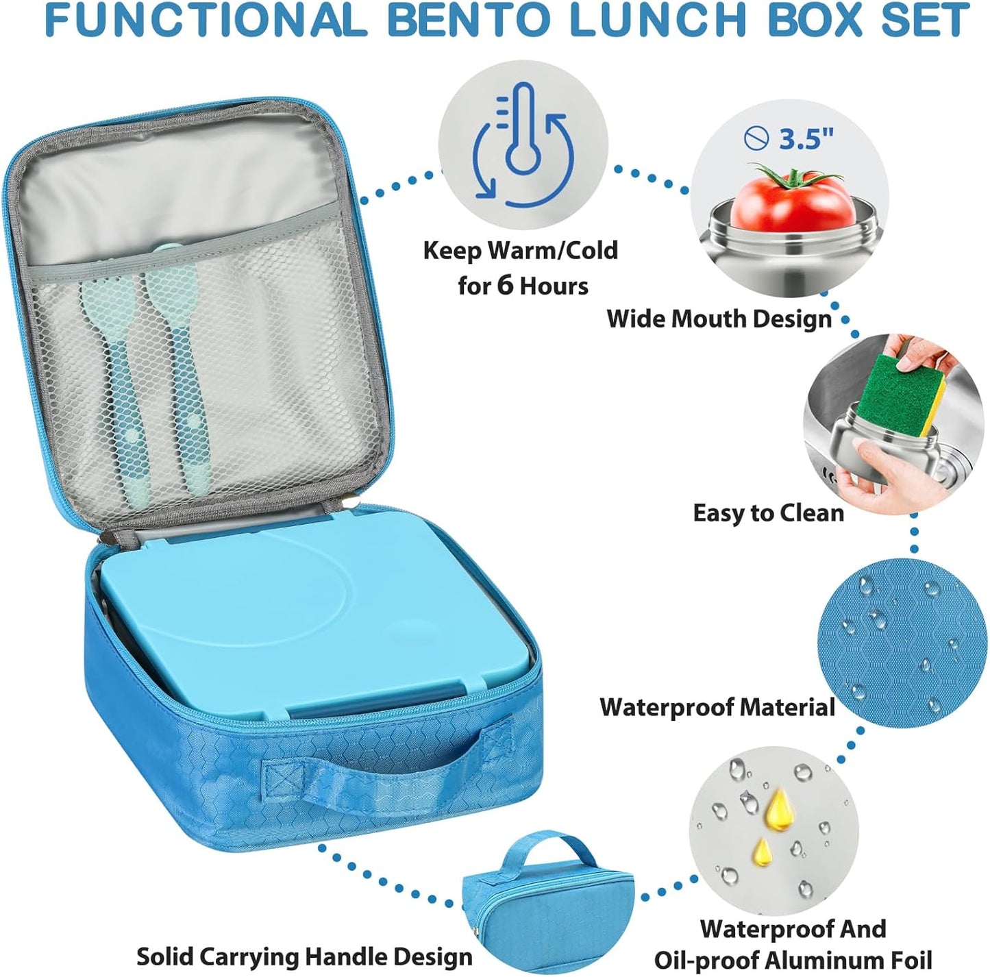 Bento Lunch Box Set for Kids with 8oz Soup Thermo, Leak-Proof Lunch Containers with 4 Compartment, Kids Thermo Hot Food Jar and Insulated Lunch Bag for Kid to School-Black